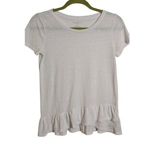 Talbots Petite White Linen Blend‎ Ruffle Hem Short Sleeve Top
